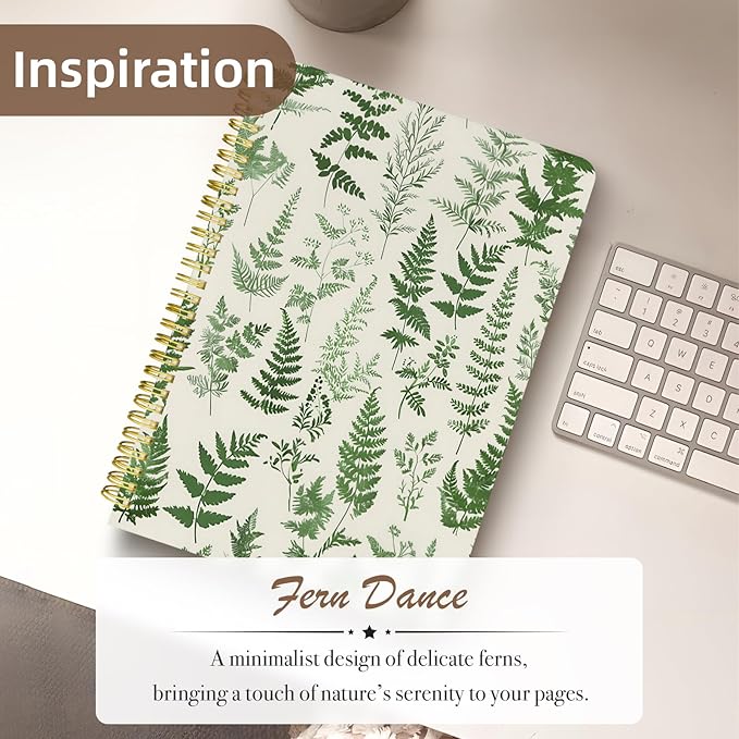 Cute Spiral Notebook journal B5 Aesthetic Pretty Design for Women Girls Kawaii with Pocket, 10 x 7.2 inch, Lined, Green Plants