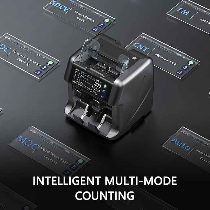 Aneken Ultra Series Mixed Denomination Money Counter with Reject Pocket, 6.9’’ Full Touchscreen, Multi Currency Sorter, 2 CIS/UV/MG/IR/IMG/DD/DBL/HLF/CHN, Bank-Level Counterfeit Detection Bill Counter