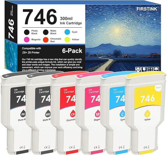 High Capacity 746 Ink Cartridges Set P2V78A P2V79A P2V80A P2V81A P2V82A P2V83A Ink Cartridge Compatible for DesignJet Z9+ Z6 Printers(6 Pack)