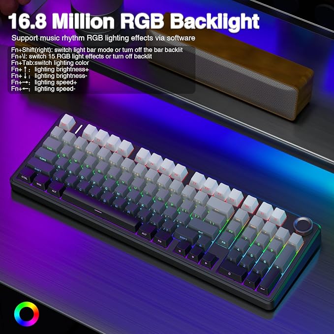 AULA F99 Pro Wireless Mechanical Keyboard with Knob,Tri-Mode BT5.0/USB-C/2.4GHz Hot Swappable Keyboard,Pre-lubed Switches,RGB Backlit PBT Keycaps Computer Gaming Keyboards (Side Printed Black)