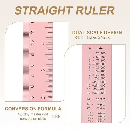 HARFINGTON 6pcs Metal Straight Ruler 20cm Metric SAE Aluminum Alloy Measuring Rulers Scale Tool with Hole for Measure Study Reading Classroom Office, Pink