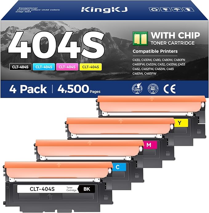 CLT-404S 404S Toner Cartridge 4-Pack High-Yield Replacement for Samsung CLT-K404S CLT-C404S CLT-M404S CLT-Y404S Compatible with Samsung SL-C430 C430W C480 C480W C480FW C432W C433 C482FW C483FW Printer
