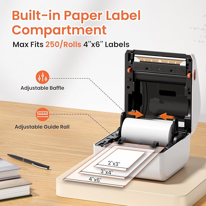 Bluetooth Thermal Shipping Label Printer - D450BT Thermal Label Printer 4x6 for Small Business & Shipping Packages, Compatible with iPhone, Android, iPad, Windows, macOS, Chrome, USPS, Amazon