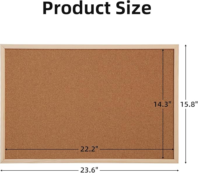 2 Pack 16” x 24” Cork Boards for Walls with Wooden Frame, Double Sided Office Board for Wall Organizer, Bulletins Board Decorative Hanging Pin Board for School, Home & Office, Memo Board