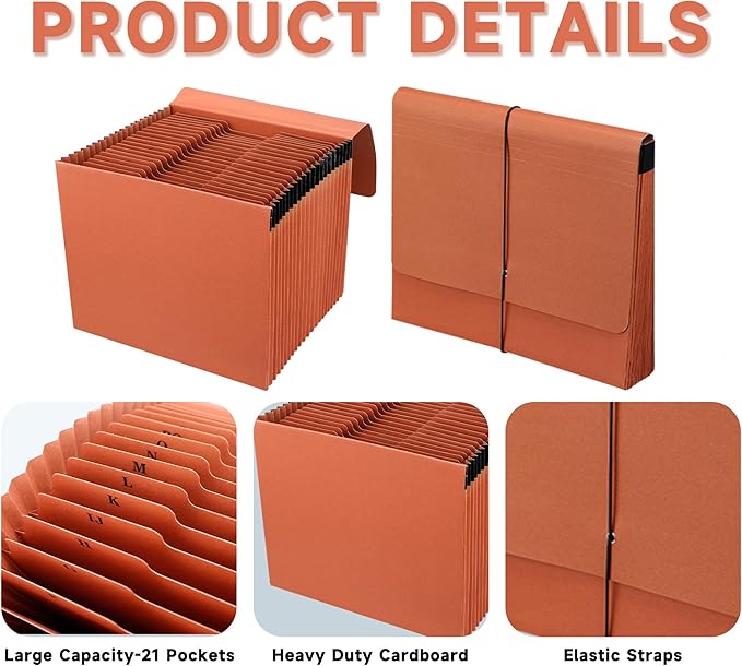 2 Packs Expanding File Pockets with Cover,21 Pockets Accordion File Organizer,Letter Size File Folder,Heavy Duty Expanding File Folder for Classroom,Home,Office and Travel
