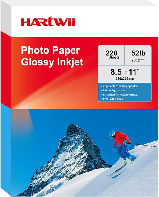 220 Pack Photo Paper Glossy Inkjet 8.5x11 inches 52lb 200Gsm Letter Size for Dye Ink Printers