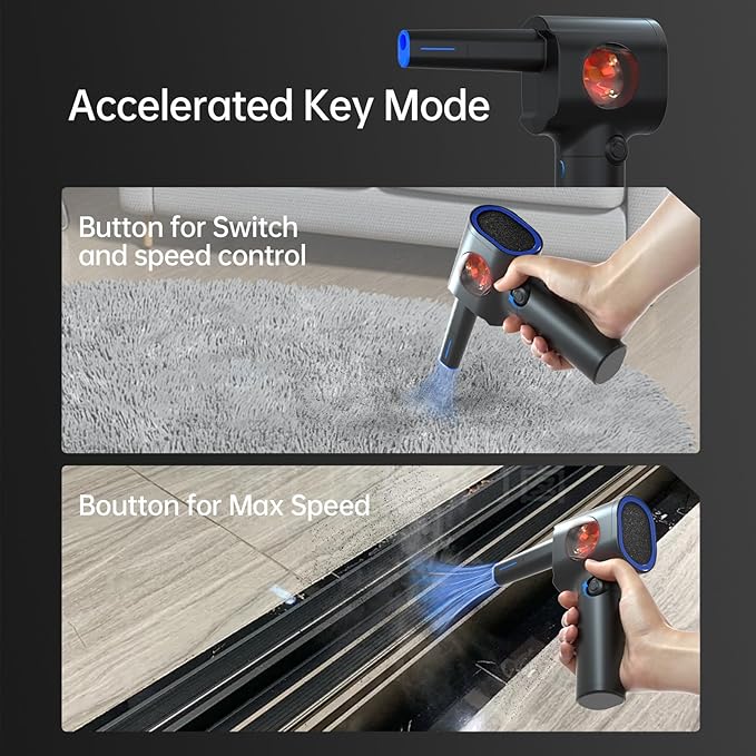 ATEngeus Compressed Air Duster, Stepless Speed Electric Air Duster with Storage Case, Cordless Air Duster with LED Replace Canned Air, 6 Accessories Air Blower, Keyboard Cleaner for Car, PC, Home