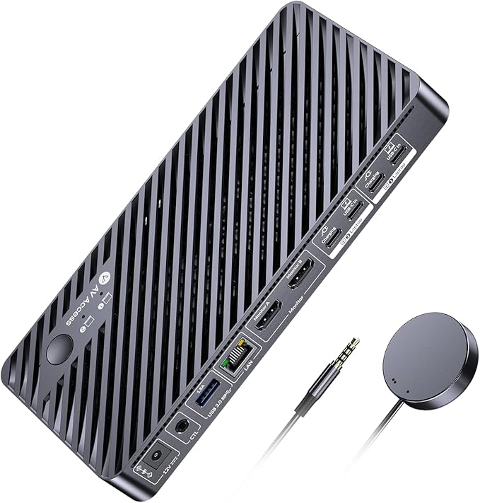 AV Access Docking Station KVM Switch 2 Monitors 2 Laptops, 4K HDMI KVM Switch Dual Monitor, 100W PD for Each PC, 1G Ethernet, EDID Emulation, Ideal for Home Office & Gaming