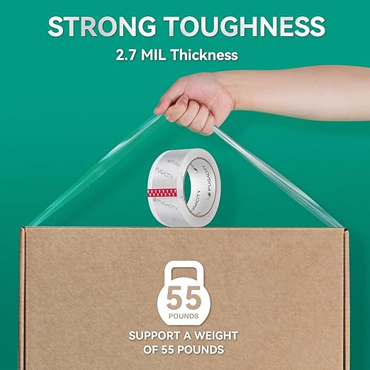 FugaCity Clear Packing Tape Refills (12 Rolls),Heavy Duty Packaging Tape for Moving Sealing, Moving Supplies Shipping Tape,2.7 Mil Thick, 2 in Wide,65 Yards Per Roll,Total 780 Yards