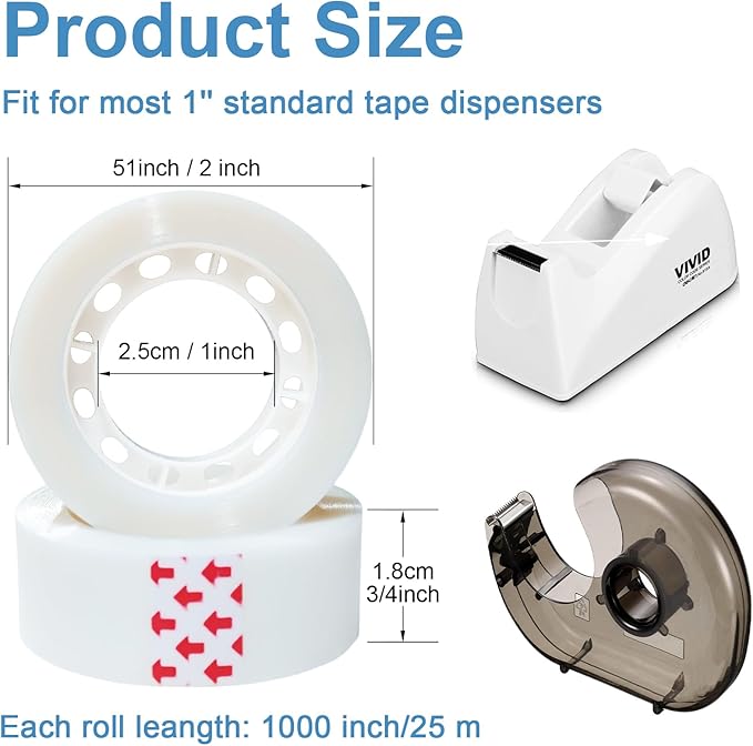 Beieverluck 48 Rolls Invisible Tape Refill 3/4 Inch X 1000 Inches Matte Tape for Dispenser Refill 1 Inch Core Magic Tape for Office Home School Supplies Correction Labeling Gift Wrapping Tape Roll