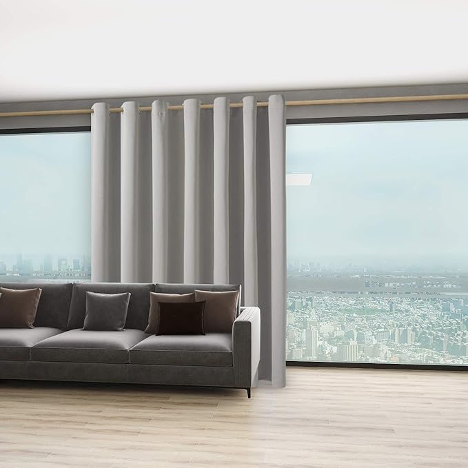 BONZER Room Divider Curtain Total Privacy Wall Extra Wide Grommet Room Darkening Curtains for Patio Sliding Glass Door, 108L x 150W Inch (9L x 12.5W ft), 1 Panel, Silver