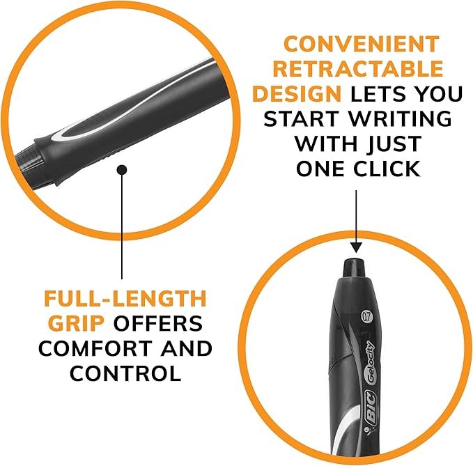 BIC Gelocity Quick Dry Assorted Colors Gel Pens, Medium Point (0.7mm), 4-Count Pack, Retractable Gel Pens With Comfortable Full Grip