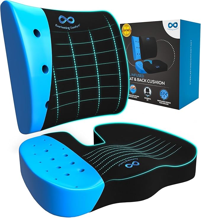 Everlasting Comfort Doctor Recommended Memory Foam Seat Cushion for Office Chairs & Car Seat - Ergonomic Office Desk Accessories for Tailbone Pain Relief, Sciatica & Back Support