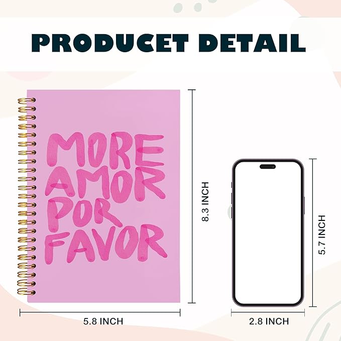 BearCake More Amore Por Favor Inspirational Notebooks, Pink Notebook Journal, Cute Trendy Notebook, Aesthetic Notebook, Notebooks for Work Note Taking, Hardcover Spiral Notebook 5.5x8.3