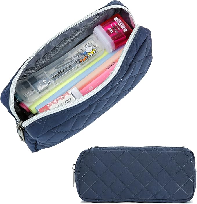Della Gao Small Pencil Case Large Capacity Pencil Pouch Marker Pen Bag Coin Pouch Office Stationery Organizer (Dark Blue)