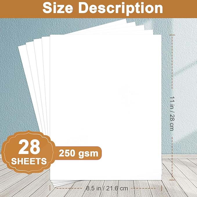 28 Sheets Bright White Cardstock 8.5 x 11 Certificate Paper, 92lb White Card Stock Printer Paper for DIY Cards, Wedding, Business Cards, Menus, Invitations