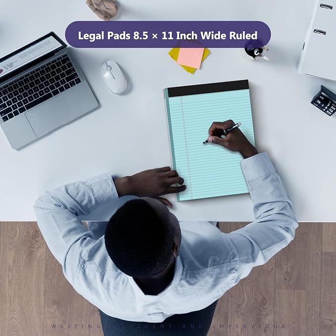 6 Pack Legal Pads 8.5 x 11 College Ruled Colored Note Pads 8.5" x 11" Lined Paper Chipboard-Backed Notepad with Micro-Perforated Notebook Paper for Office & School Supplies 50 Sheets/Pad