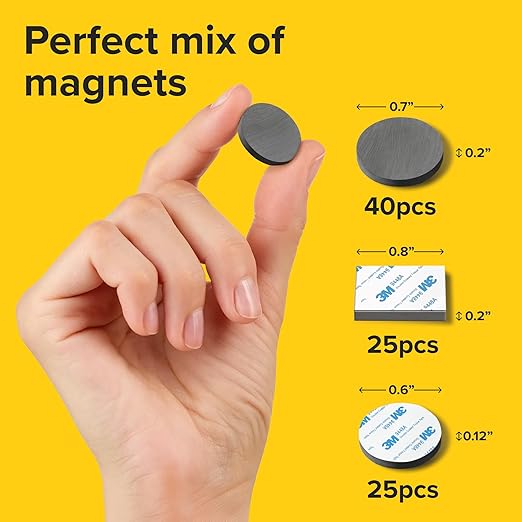 Adhesive Magnets 90 Pack Round and Squares with Adhesive Backing high-Strength and Non-Adhesive, Versatile Magnets Perfect for Home, and Office