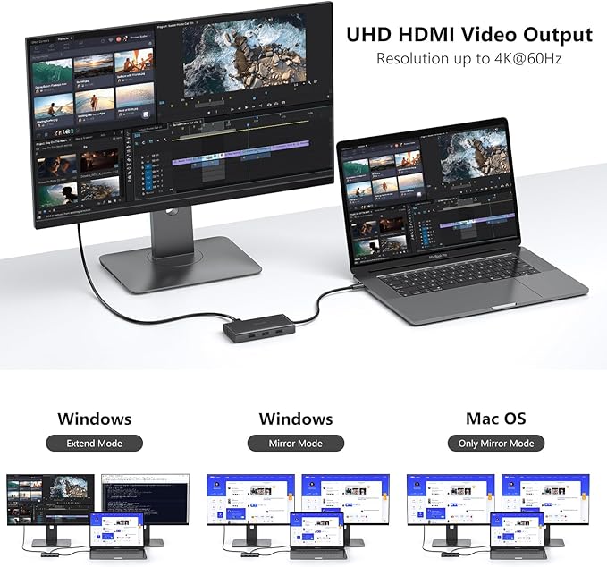 ABIWAZY USB C Docking Station Dual Monitor for HP Dell Lenovo Thinkpad Surface, 8 in 1 Computer Multiple Monitor Hub Adapter to Dual 4K HDMI,DisplayPort,VGA, 00W PD,3 USB for Windows Laptops(Black)