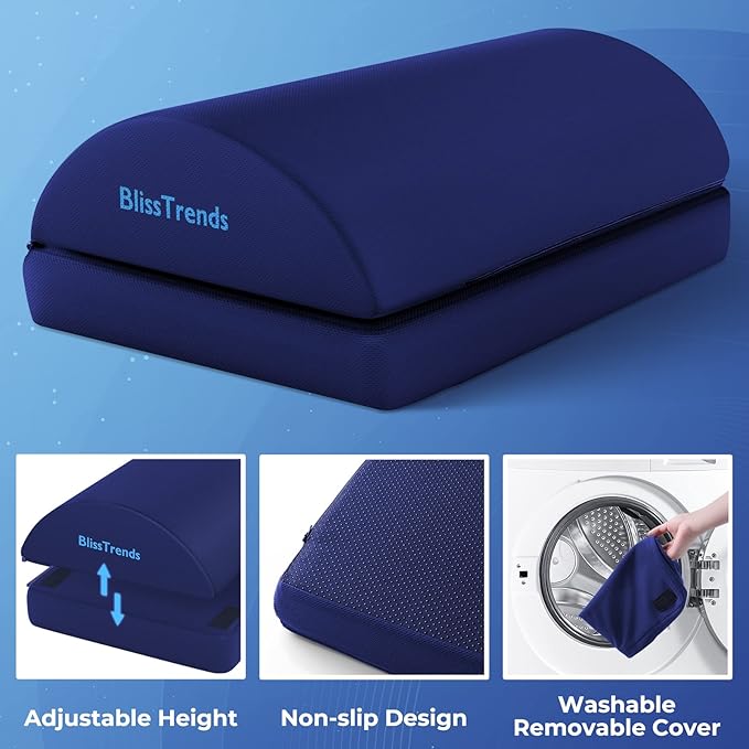 BlissTrends Foot Rest for Under Desk at Work-Versatile Foot Stool with Washable Cover-Comfortable Footrest with 2 Adjustable Heights for Car,Home and Office to Relieve Back,Lumbar,Knee Pain-Blue