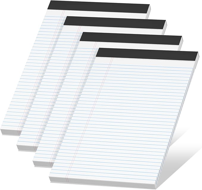 4 Pack Note Pads 8.5 x 11 White Legal Pads Narrow Ruled - 30 Sheets Per Notepad, Double-Side Printed Thick Writing Pads, Perforated Legal Pad 8.5 x 11 Notepads Paper for School College Office Business