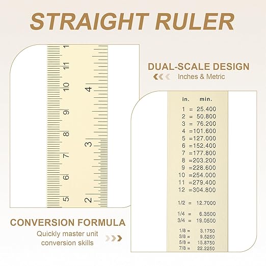 HARFINGTON 4pcs Metal Straight Ruler 30cm Metric SAE Aluminum Alloy Measuring Rulers Scale Tool with Hole for Measure Study Reading Classroom Office, White