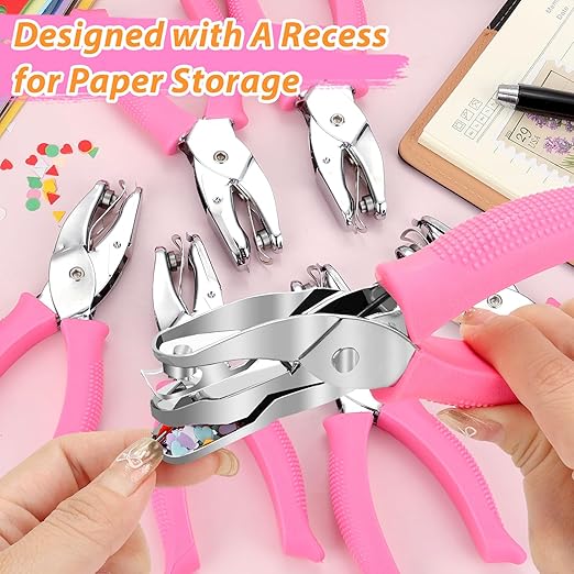 6-Pack Craft Hole Punchers Set - 1/4 Inch Hole Punch for Paper, Binder & Scrapbooking | Circle, Heart, Star, Triangle Shapes | Soft-Grip Handles, Auto Paper Chip Collector, Lightweight