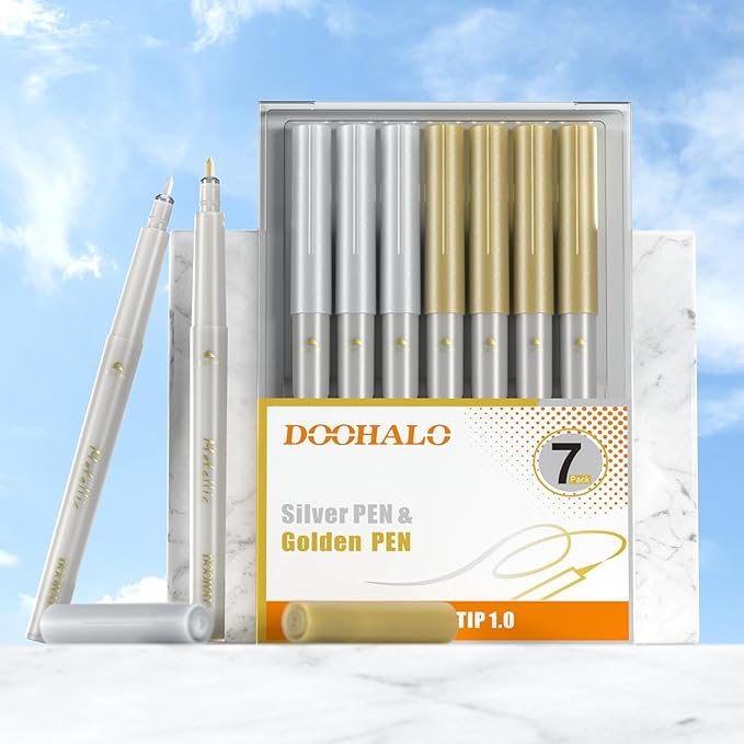 DOOHALO Metallic Pens Gold Silver Marker Compatible with Cricut 3/Maker/Explore 3/Air 2/Air Machine 1.0 Medium Point Tips for Drawing Writing