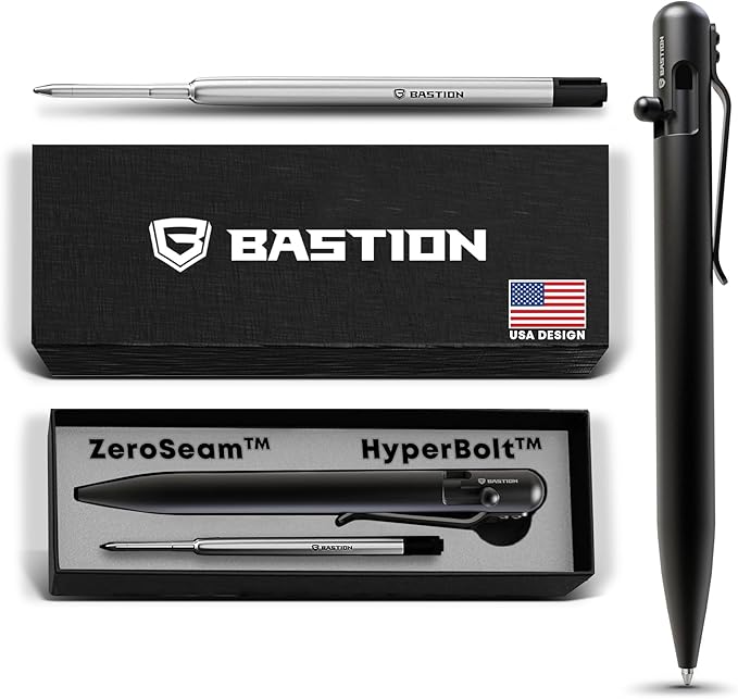BASTION® Luxury Bolt Action Pen, Durable Professional Ballpoint Pen with Fine Tip, EDC Tactical Pen Ink Refillable Pen - Zirconium Black