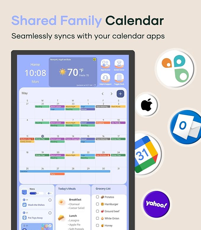Digital Calendar+ 2: 32 Inch Wall Touch Screen Chore Chart Customize Dashboard Smart Electronic Calendar for Family Schedules Meal Planner Supports All Google Play Apps Wall Mount Black