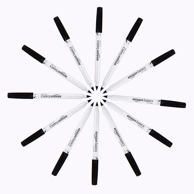 Amazon Basics Low Odor Ultra Fine Tip Dry Erase White Board Markers, Black, 12-Pack
