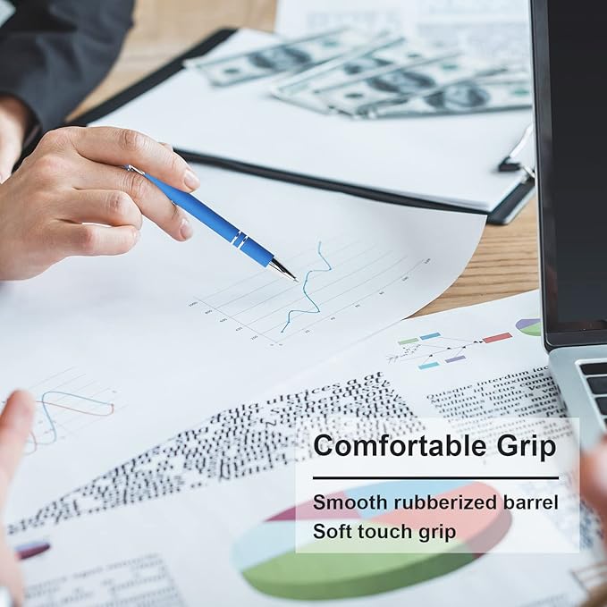 Ballpoint Pen with Stylus Tip, Soft Touch Click Metal Pen, 1.0mm Medium Point, Black Ink, 12 Count(Blue)