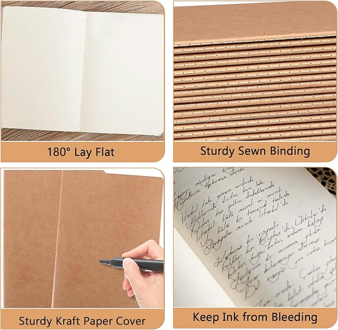 30 Pack Blank Kraft Notebook A5 Soft Cover Kraft Notebooks Journals Writing Diary Subject Notebooks 30 Sheets 60 Pages for Journaling, Travelers, School and Office