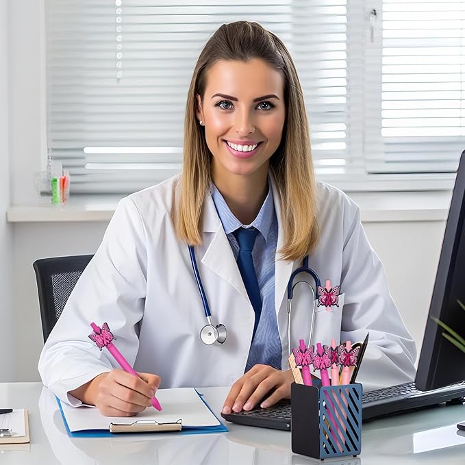 24Set Breast Cancer Awareness Pens with Encouragement Cards Cancer Ballpoint Pen with Inspirational Words Retractable Ink Point Pens for Women Nurses Day Public Event