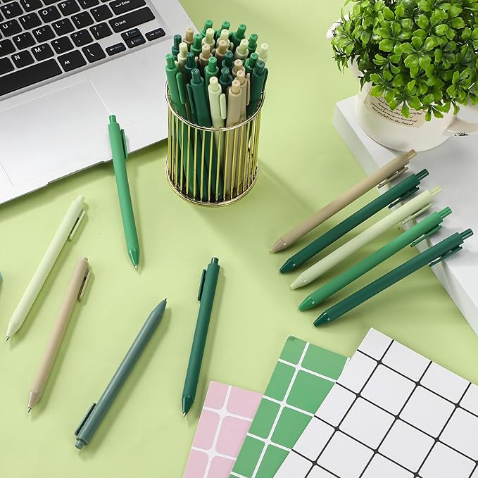 50 Pcs Ballpoint Pens Bulk Retractable Writing 1. 0 mm Black Ink Cute Pens Smooth Writing Color Fancy Gift for Teacher Student Employee Office School Home Baby Shower Supplies (Green Series)