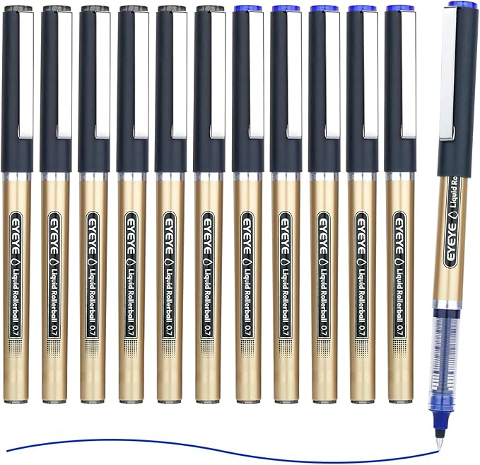 EYEYE Rollerball Pens 6 Black 6 Blue 0.7mm Medium Point, Quick Dry Liquid Ink Smooth Writing Pens for Journaling, Office, School, Note Taking Supplies