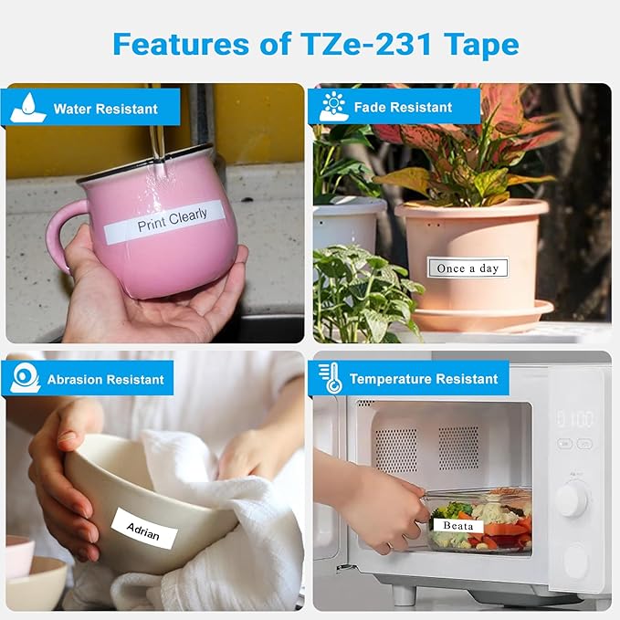 20Pack TZe-231 Label Maker Tapes Compatible with Brother P Touch Label Tape TZe231, TZ-231 12mm 0.47 Laminated White Refills Use for Brother PT-H110 D210 D220 D400 D600 PT-1900/1910