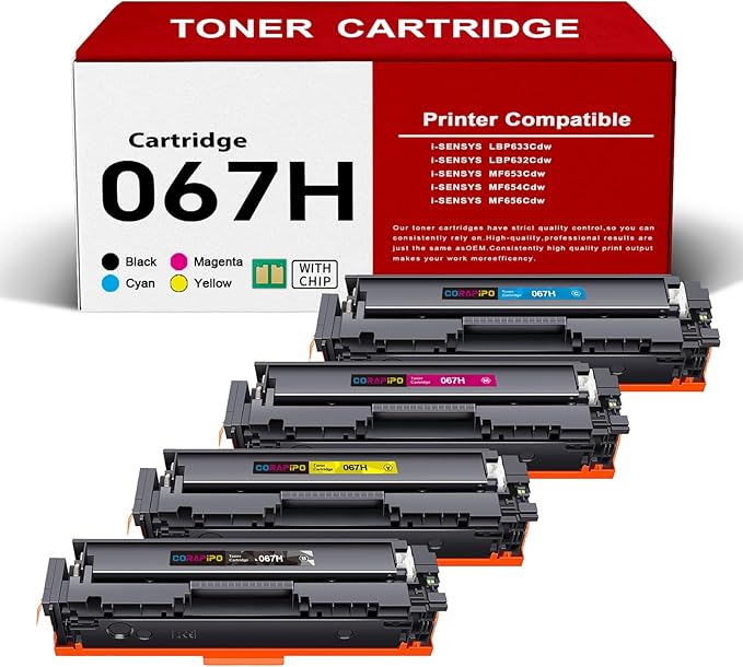 067H 067 Toner Cartridges Set Compatible for Canon 067H 067 Toner Cartridge Work with Canon ImageClass MF656Cdw MF654Cdw LBP632Cdw LBP633Cdw Printers|067H B/C/Y/M,4Pack 067H Toner