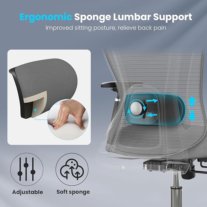 Farini Office Chair Ergonomic Desk Chair, High Back Computer Chair with Wheels, Home Sutdy Chair for Heavy People, Office Chair Adjustable Seat Depth, 3D Armrests and Adjustable Headrest, Gray