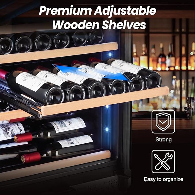 24 Inch Wine Fridge,180 Bottles Dual Zone Wine Cooler Refrigerator, Built-in or Freestanding Wine Refrigerator with Glass Door and Safety Lock, Low Noise, Large Wine Cellar for Home, Office, Kitchen