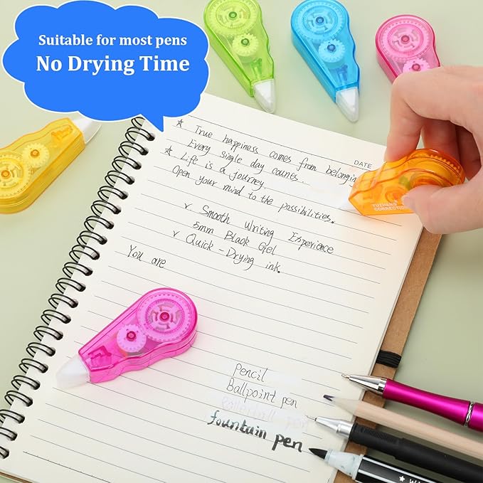 Chivao 120 Pack Mini Correction Tape Bulk Ink Corrector Eraser Tape Set 13.12 ft Cute Aesthetic Colorful Instant Correction Applicator for Office School Student Stationery Supplies, 0.2 x 158 Inch