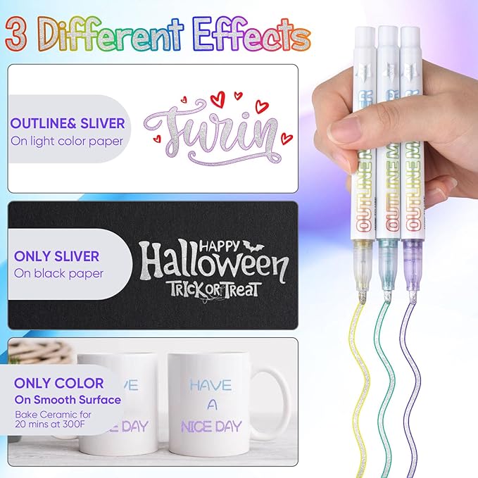 Double Line Markers,12 Colors Glitter Sparkling Pens,Self-Outline Markers,Stocking Stuffers for Teen Girl Gifts Trendy Stuff,Tween Teen Girl Gifts Trendy Stuff 4-16 Year Old,Art Supplies for Kids 9-12