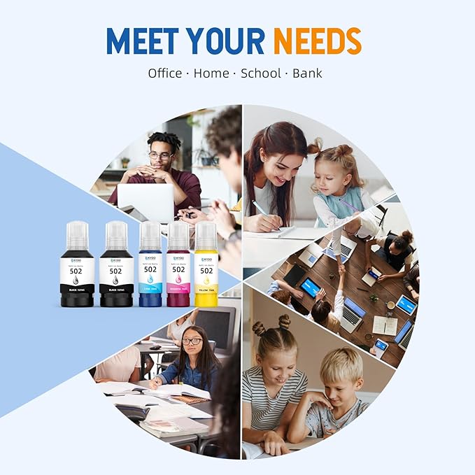 502 T502 Ink Refill Bottles Compatible for ET2760 ET2750 ET-3760 ET-2850 ET-15000 ST-4000 ST-2000 ET-3710 ET-3850 ET-3750 ET-4850 ET4750 ET2700 ST3000 ET3700 Printer(5 Pack)