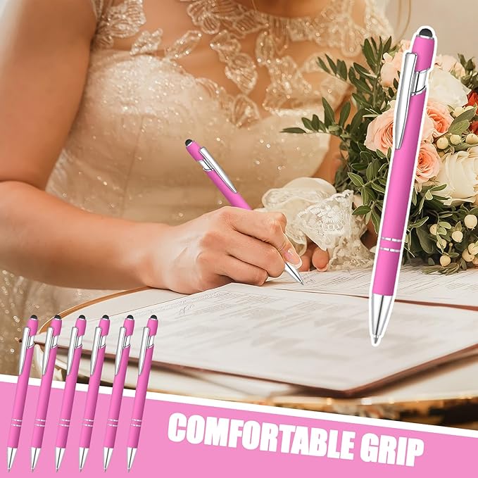 36 Pcs Blue Ink Ballpoint Pen with Stylus 2 in 1 Ballpoint Pen for Touch Screens School Office Coworkers (Hot Rose)