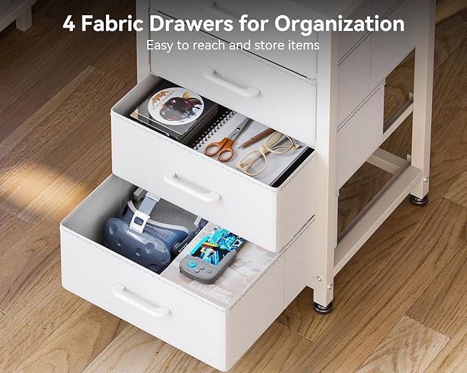 Casaottima L Shaped Desk with 4 Tier Drawers, 53" Gaming Desk with Power Outlets & USB, Reversible L-Shaped Computer Desk with CPU Stand, Home Office Corner Desk with Storage, Easy Assemble, White