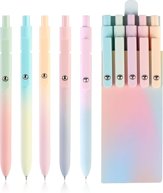 5 PCS Gel Ink Pens, 0.7mm Medium Tip Black Ink Roller Ball Pens, Fine Point Smooth Writing Pens, Aesthetic Ballpoint for Journaling School Office Supplies, Gifts for Women Men