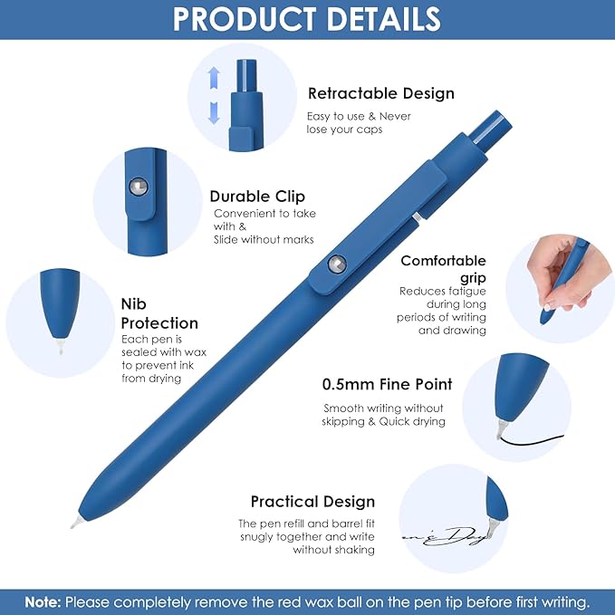 Gel Pens, 5pcs 0.5mm Gel Pen Cute Black Ink Fine Point Pens With Smooth Writing, Quick Dry Pens For Journaling, Teacher Work Desk Accessories Office School Supplies for Men Women Student (Vintage)