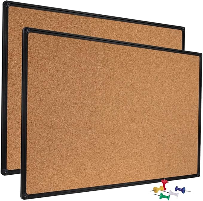 Cork Board, 2 Pack 48" x 36" Bulletin Notice Board Message Memo Pin Board, Black Aluminum Frame