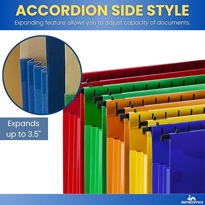 1InTheOffice Hanging File Folder, Hanging File Pocket, Expandable Hanging File Folder, Letter Size, Assorted Color, 10 Pack (10)