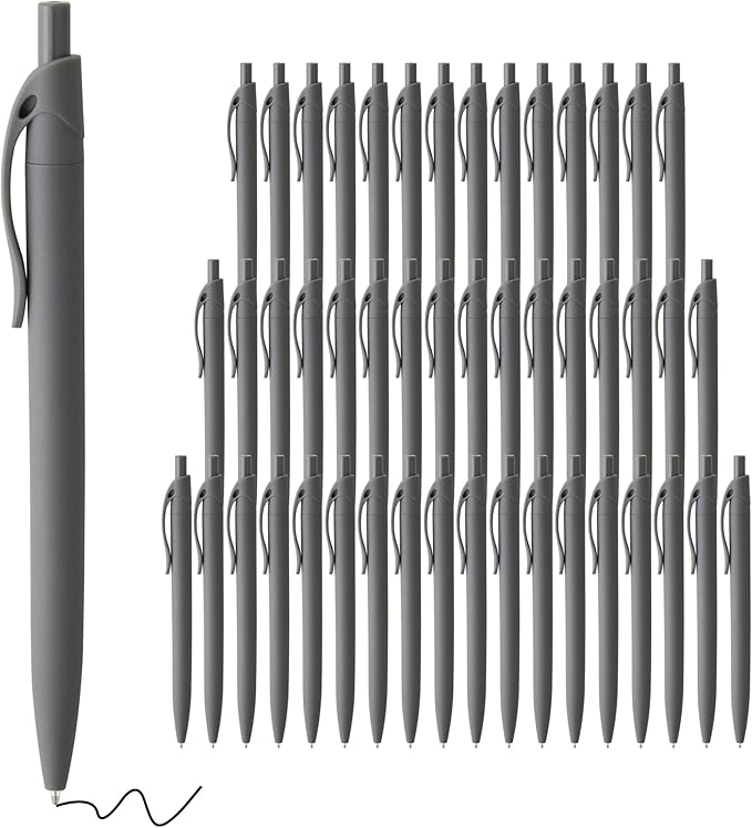 deegtran Pens Bulk, 50 Pack No Bleed Grey Barrel Click Pens, Wholesale Retractable Ballpoint Pens, Pen Medium Point, Smooth black Ink Pen, 1.0MM